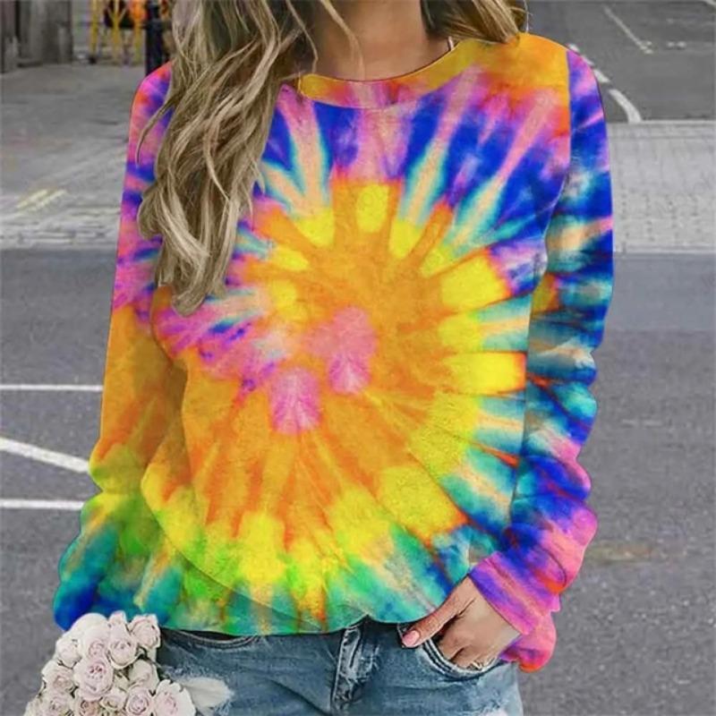 Batikmuster 3D-Druck Hoodie Damenmode O-Ausschnitt Grafik Hoodies Frauen Sweats Regenbogenmantel Mädchen Kleidung Winter Sweatshirt