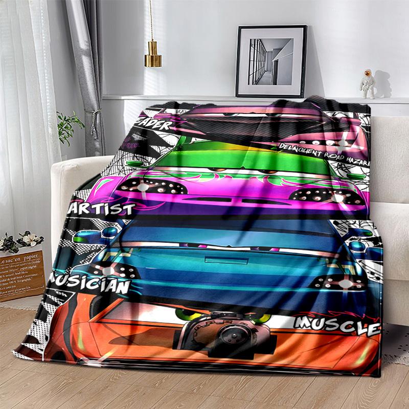 1pc Cars Pop Art Style Flannel Blanket Soft Warm Throw Blanket for Bedroom Living Room Bed Travel Camping Picnic Gift. M730013