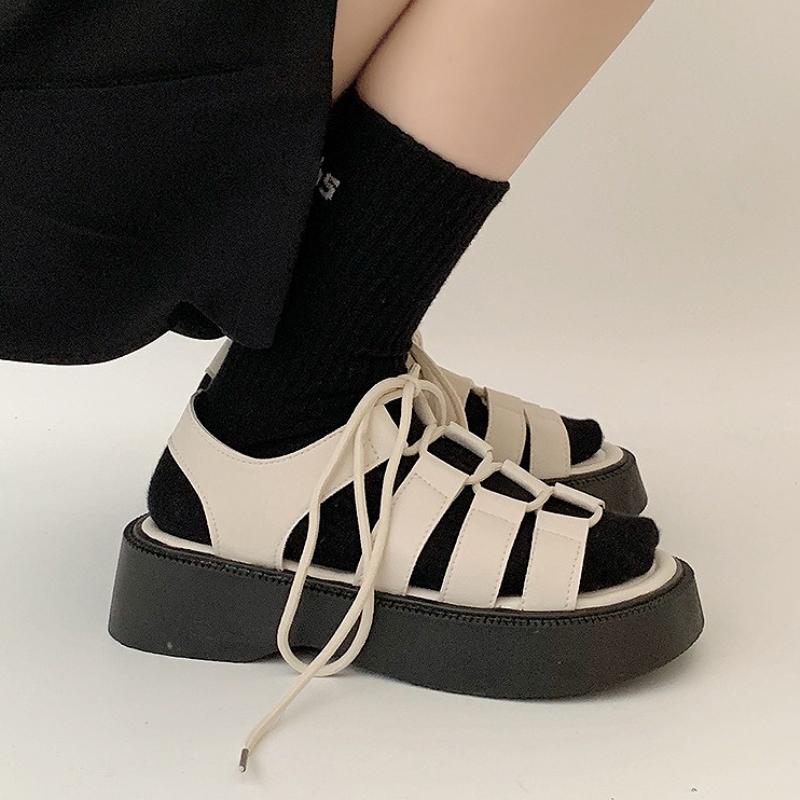 Sandali da Donna con Plateau e Laccio, Sandali Open Toe Estivi da Esterno, Strada, Spiaggia, Sandali Romani alla Moda, Pantofole da Donna All-match
