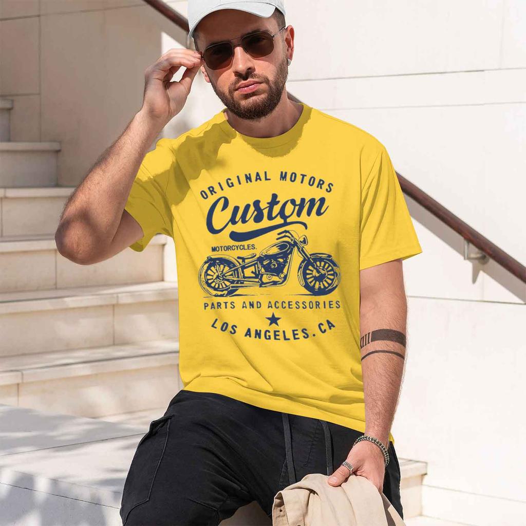 2026 New Model Unisexs 100 Cotton Fashionable Casual Loose D Retro Motorcycle Pattern Printed Round Neck Short Sleeved Tshirt