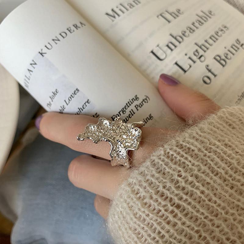 Korean Stylish Inspired S925 Open Ring With Textured Flame For Women Trendy