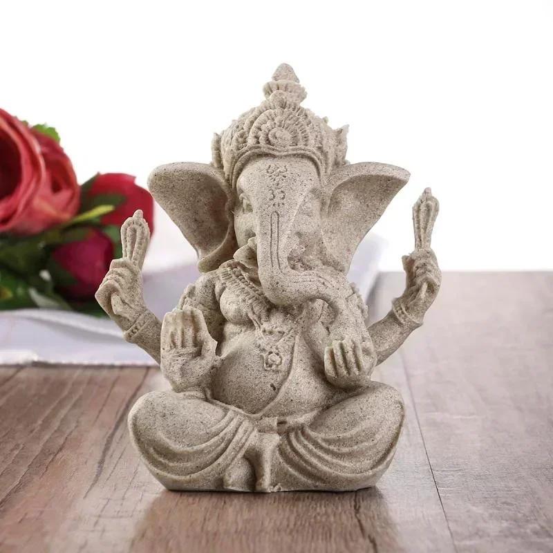 Handmade Sandstone Ganesha Buddha Elephant Statue Sculpture Figurine for Home Decoration Living Room