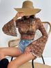 New Women's Chiffon Printed Crew Neck Bell Sleeve Long Sleeve T-Shirt