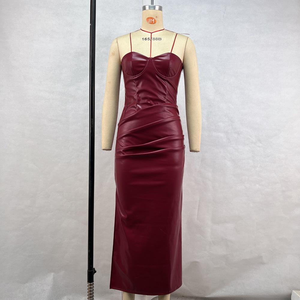 Women's Temperament Sheath Tie Ruched Split Dresses