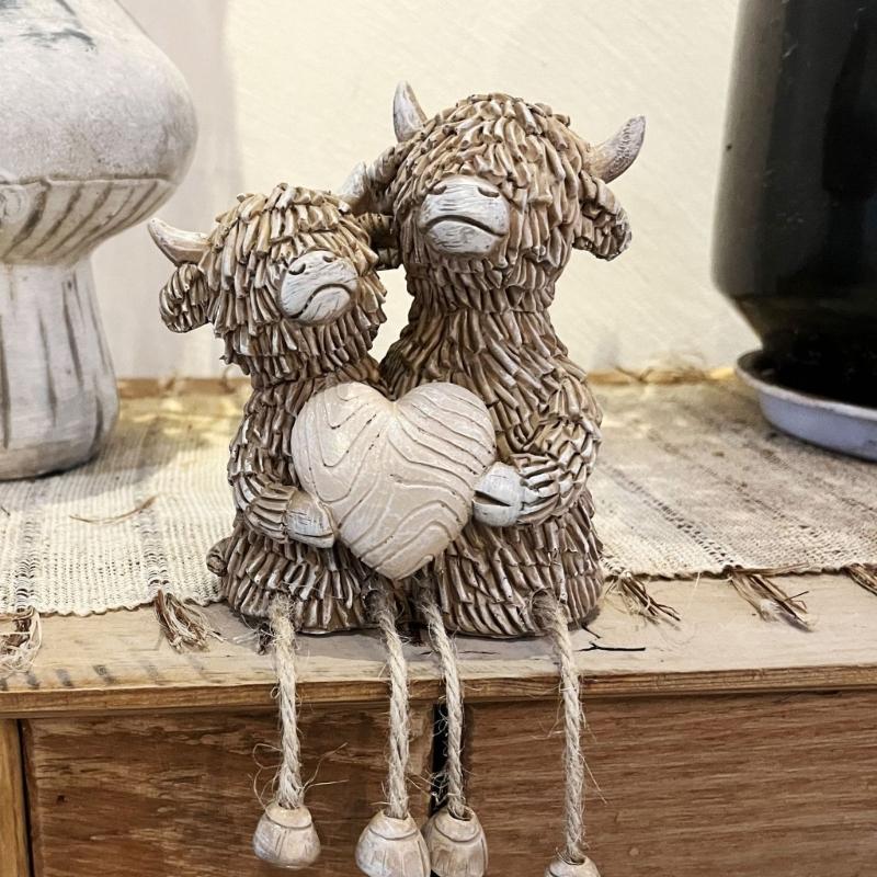 Hochland-Kuh-Figuren Dekorationen Kuh-Gnome mit Blume Harz-Statue Kalb-Liebhaber Geschenk für Bauernhaus Haus Garten Badezimmer