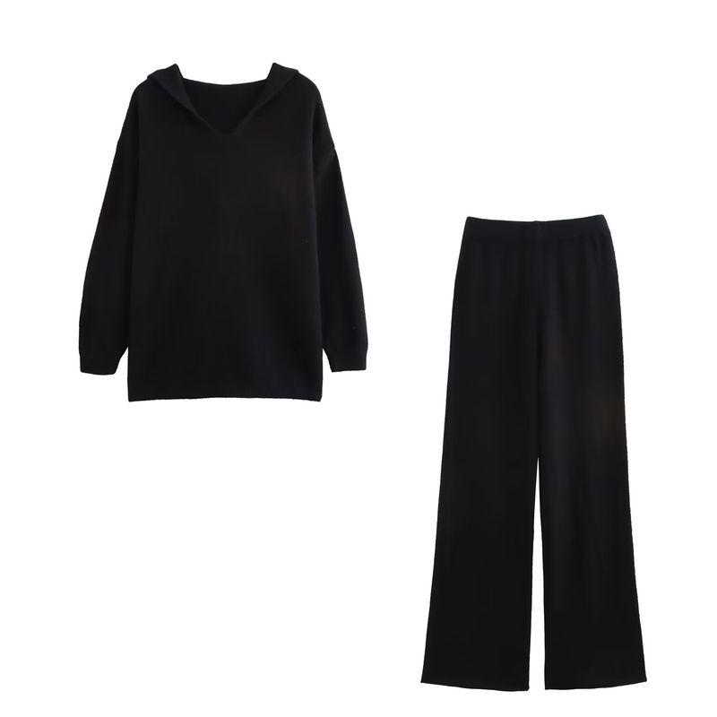 

Kaslead Новое поступление Женская одежда Модный стиль Худи Пуловер Трикотаж Свободные брюки Костюм Двойка Black All yards