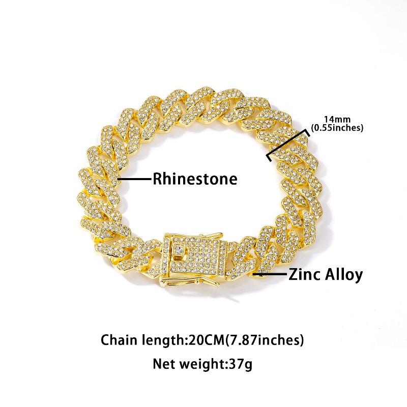 1PC European and American Popular 14mm Rhombus Cuban Chain Zinc Alloy Necklace Full of Diamonds Hip Hop Trendy Men's and Women's Fashion Quality