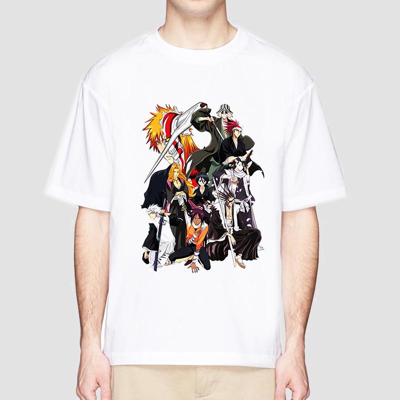 Anime Bleach T Shirt for Men Ichigo Graphic T Shirts White Japanese Harajuku Fashion Casual O-Neck Short Sleeve Tee Summer Top