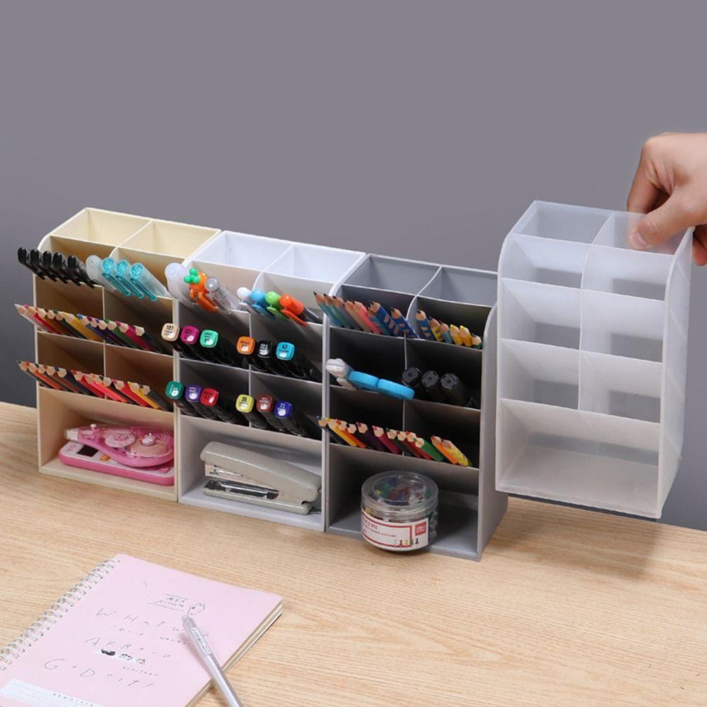 Solid Color Oblique Pen Holder Oblique Insertion Stationery Organizer Desktop Storage Box School