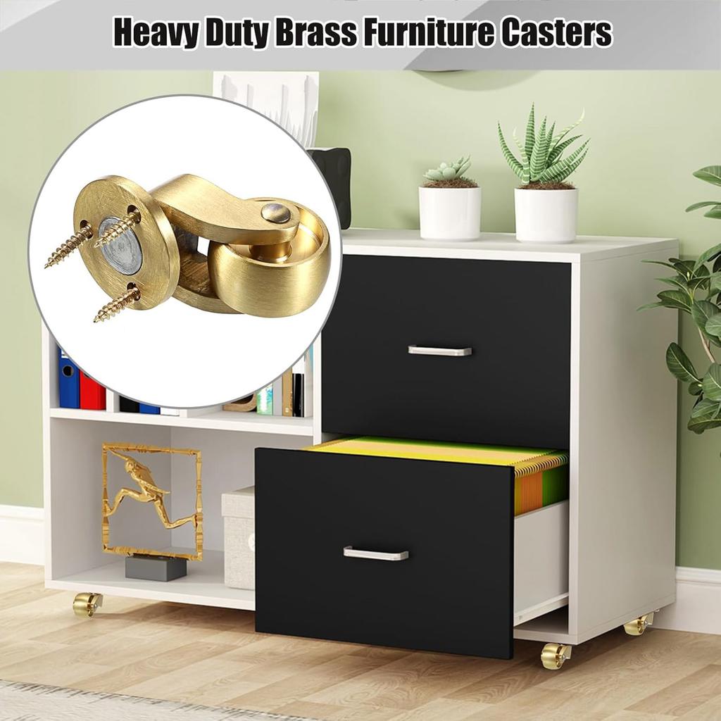 2Pcs Brass Swivels Casters with Mounting Hardware Quiet Roll 360 Rotation Accessory for Furniture Trunks Cabinets
