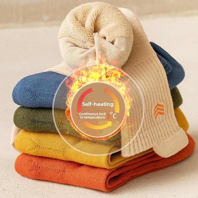 Men's Winter Velvet and Thick Towel Bottom High Waist Warm Teenagers In The Tube Pure Cotton Socks