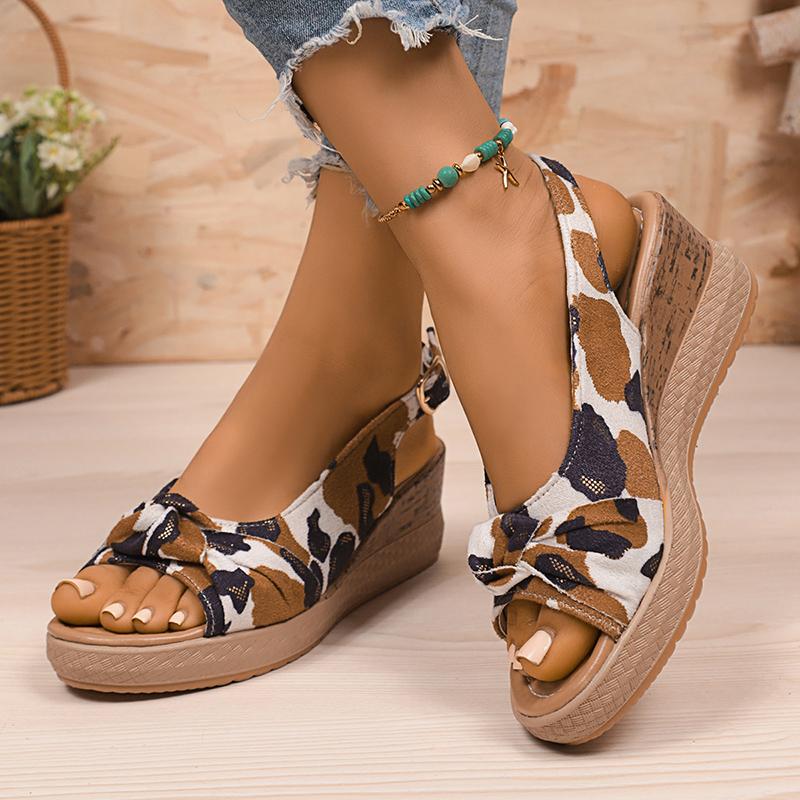 

Fashion Leopard Print Wedge Sandals for Women Summer 2025 Comfort Non Slip Beach Shoes Woman Roman Style Peep Toe Platform Sandals Mujer 43