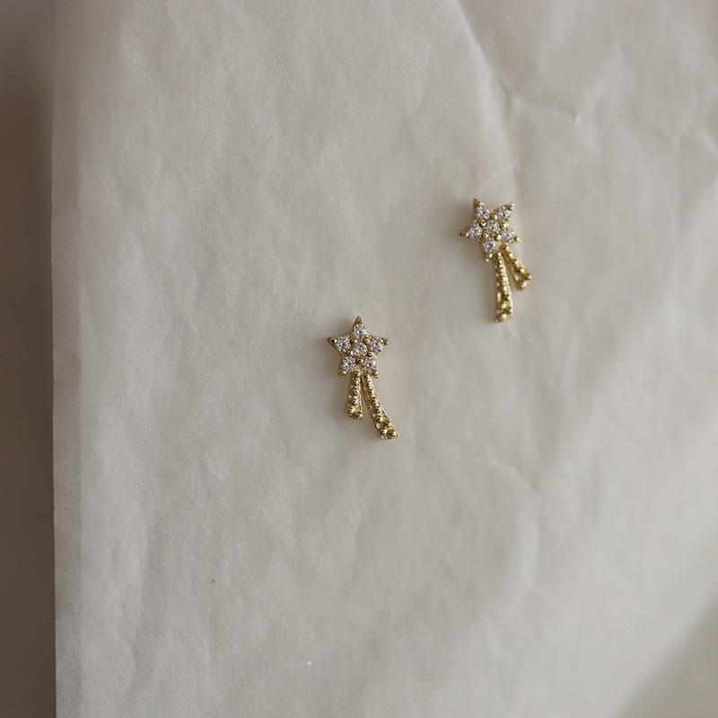 14K Gold-Plated Sterling Silver Meteor Star Stud Earrings for Women 14K Gold Pair (with Earplugs)