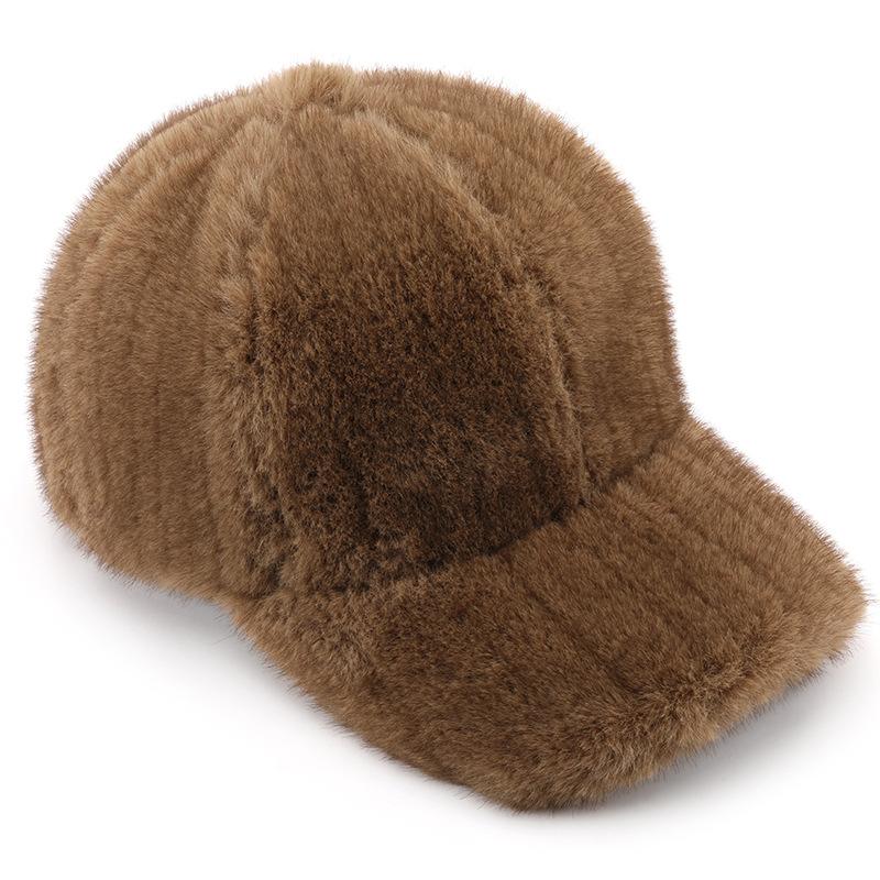 Imitation Mink Plush Baseball Cap, Thickened Warm Solid Color Cap in Autumn/Winter