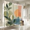Abstract Botanical Shower Curtain – Watercolor Leaves & Soft Shapes, Modern Art Design, 2D Flat, Polyester, Includes Hooks