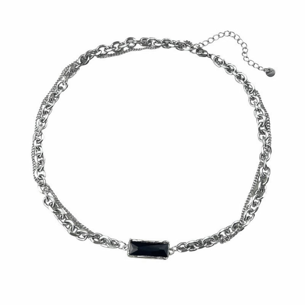 Double-layer Black Zircon Stainless Steel Necklace Ins Design Hip-hop Necklace Accessories