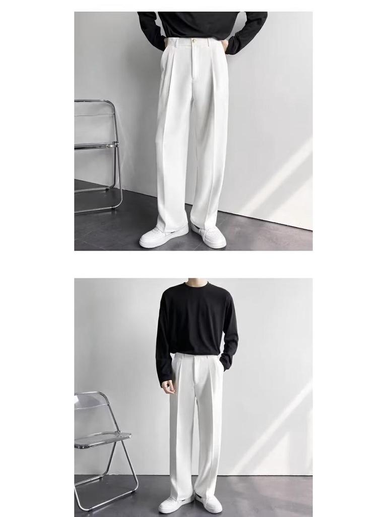 Men's High-End American White Loose Straight-Leg Floor-Length Versatile Dress Suit Pants
