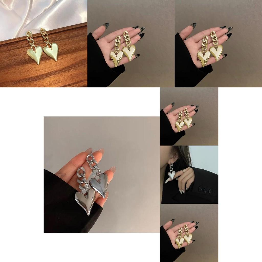 Stylish Geometric Heart Earrings For Women Trendy Chain Design Plated Alloy
