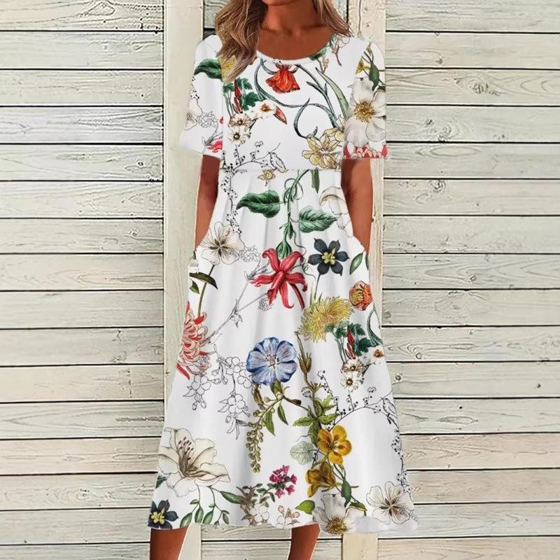 Summer New Mid-Rise Women's Casual Crew Neck Print Women's Dress