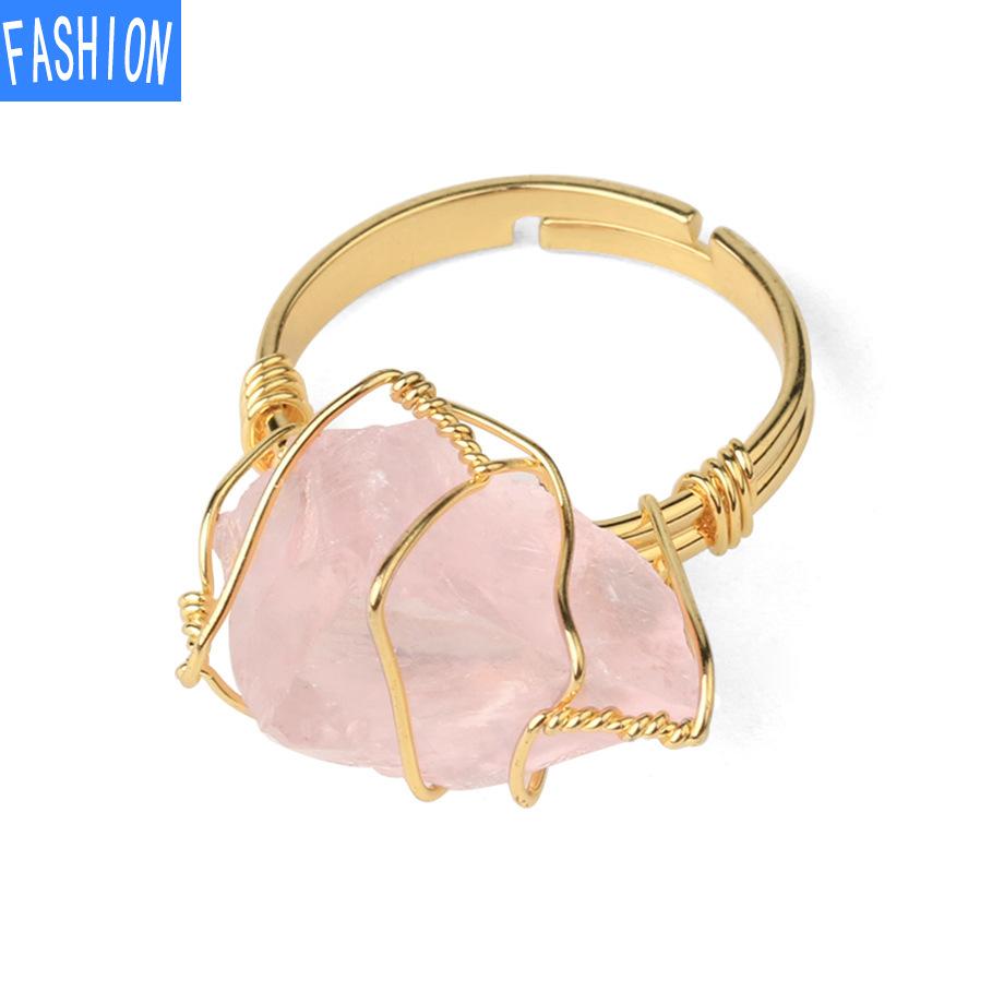 Natural Crystal Golden Wiir Wrap Ring Crystals Adjustable Ring Creative Gift for Women