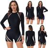 European and American One-piece Swimsuit Women's Long-sleeved Surf Suit Zipper Flat-angle Diving Suit Sports Swimsuit Lace Splicing