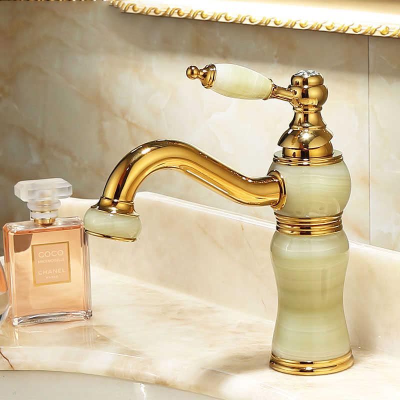 Bathroom Faucet Brass and Jade Faucet Bathroom Basin Faucet Sink Mixer Tap Gold Sink Faucet Bath Basin Sink Faucet