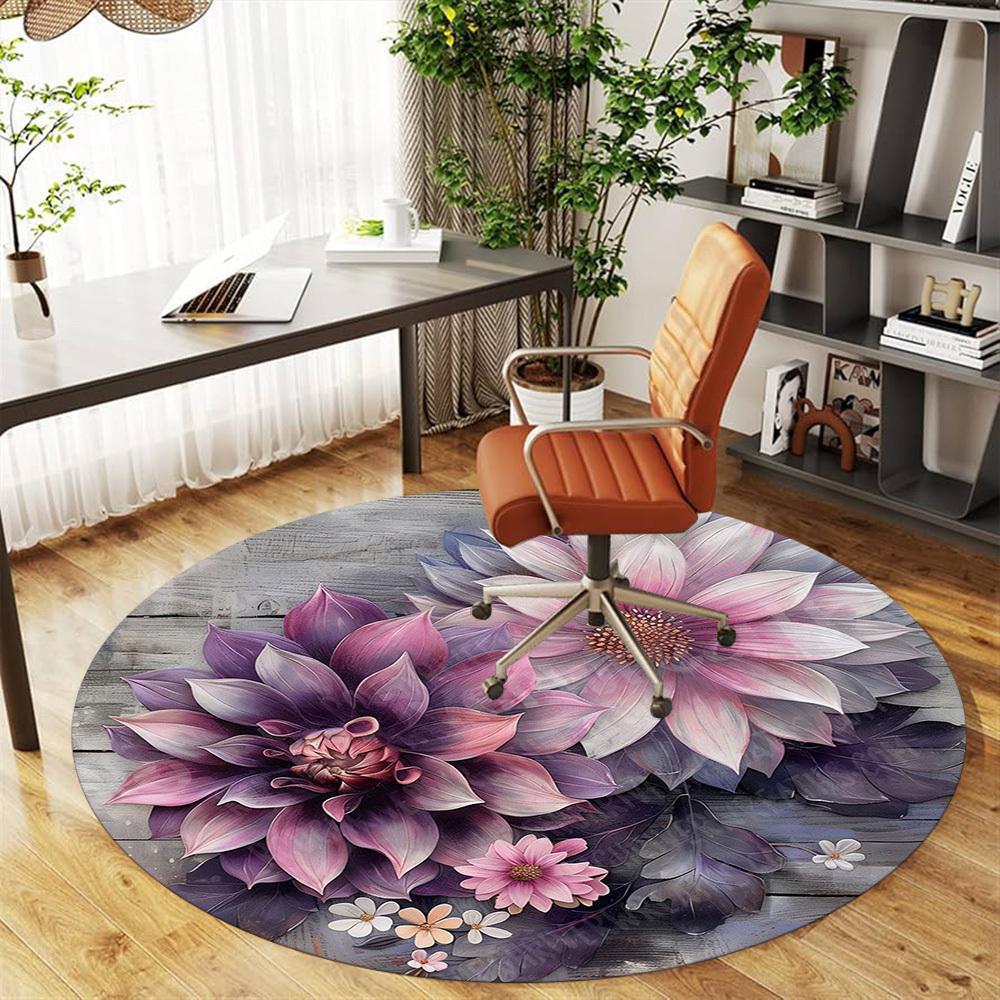 1 Stück runder Teppich mit Blumenmuster für das Büro, unter Bürostühlen, Schlafzimmer, Wohnzimmer, Heimdekoration, Teppich für das Büro -1110022