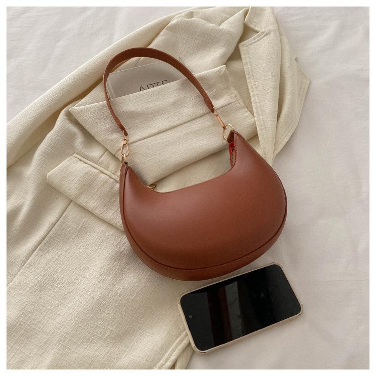 Trendige Minimalistische Rundnaht-Achseltasche aus Kunstleder Damen Hochwertige Einzel-Schulter-Handtasche