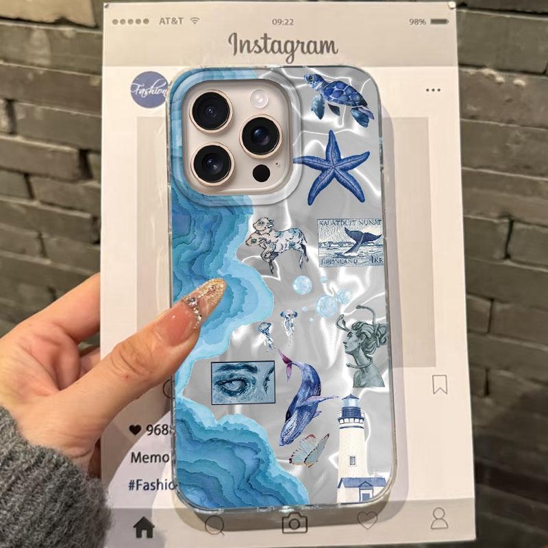 Retro Sun Marine Floral Eyes Girls Women Phone Case For Apple iphone 16 15 14 13 Pro Max 16e 12 11 7 8 Plus XR SE Fundas Cover