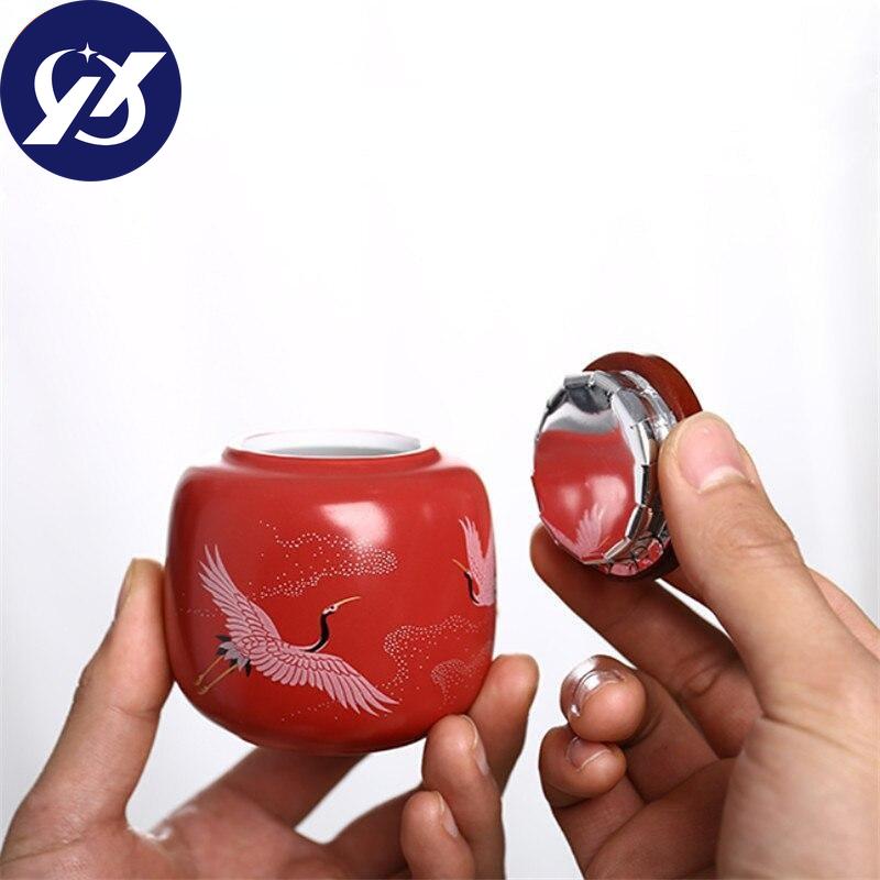 Přenosný ručně malovaný jeřábový čaj Caddy Keramický kanystr Utěsněná nádoba na kořenky Balící krabice