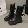 Black Martin boots women's 2025 new autumn single boots retro British style thick-soled heightening western cowboy short boots