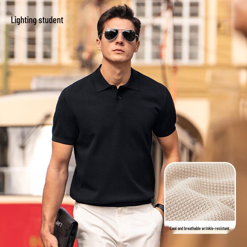 

Mr. Bu Men s Two-Button Lapel Short Sleeve T-shirt