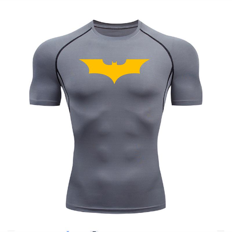 Men's Batman Compression Short Sleeve Sports T-Shirt for Running, Basketball, or Football - Quick Dry, Tight Fit, Round Neck.