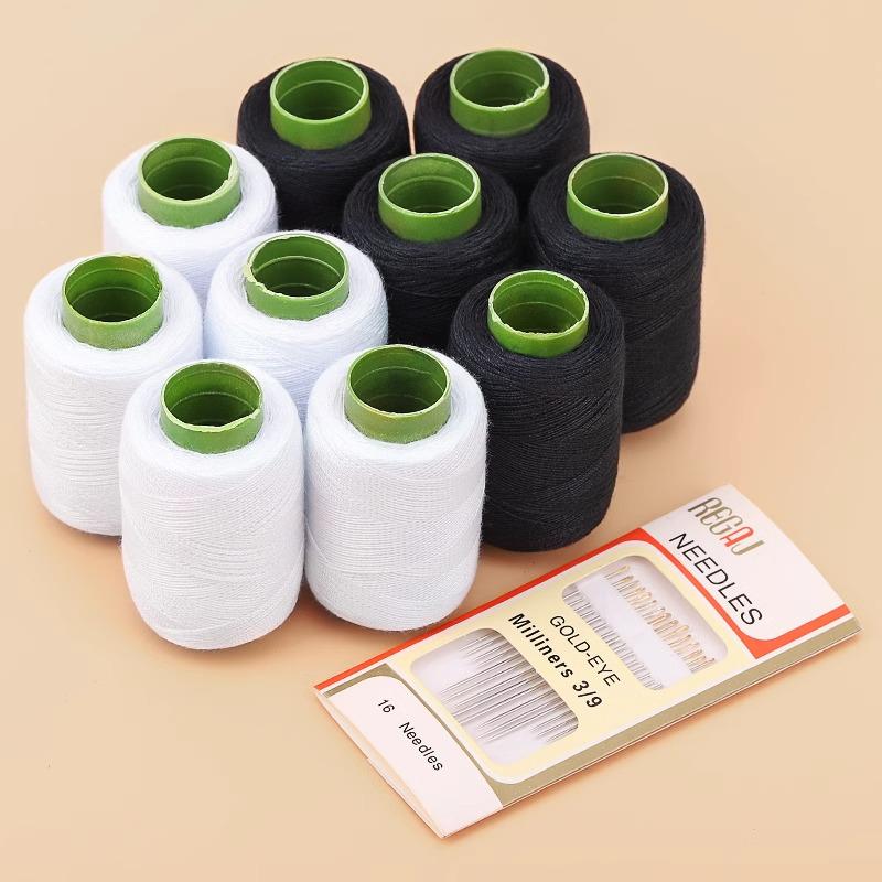 Black & White DIY Sewing Thread and Needle Set for Mending and Handcrafts