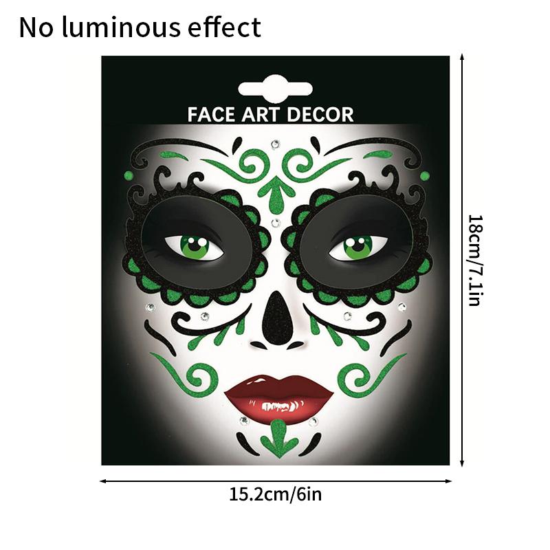 Mexico Day of the Dead Luminous Facial Tattoo Sticker Halloween Party Decoration Halloween Dress Up Day of the Dead DIY Party
