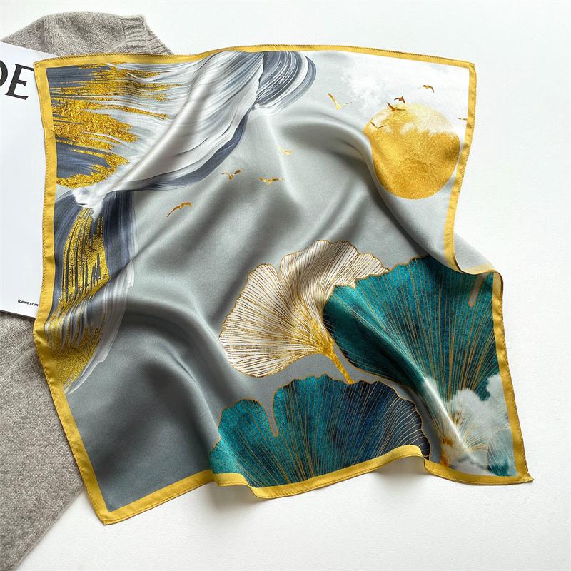 Fashion 100% Real Silk Scarf 53cm Square Bandelet Women's Silk Temperament Small Scarf Neck Decorative Wrap Printed Scarves