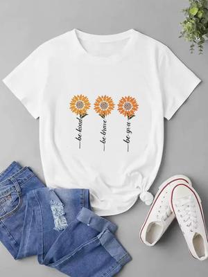 (Asian Size) Women Flower Lovely Faith Trend 90s Short Sleeve Fashion Tee Top Clothing Print Lady Casual Tshirt Female Graphic T-shirts