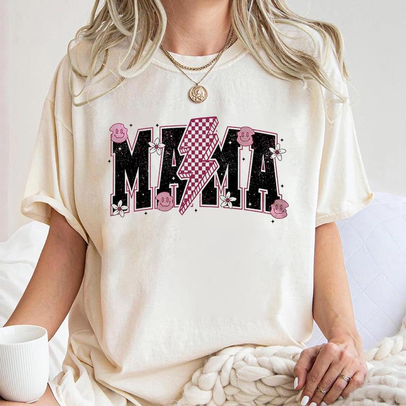 Mama Crewneck Wildflowers Tshirts Pregnancy Gift Leopard Lightning Bow New Mom Classic Tops Mothers Day Gift Vintage T Shirts