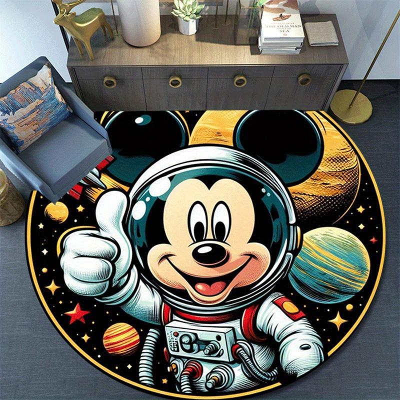 1pc Astronout Mickey Mouse Round Area Rug,Non Slip,Machine Washable Polyester Carpet for Living Room,Bedroom Decor