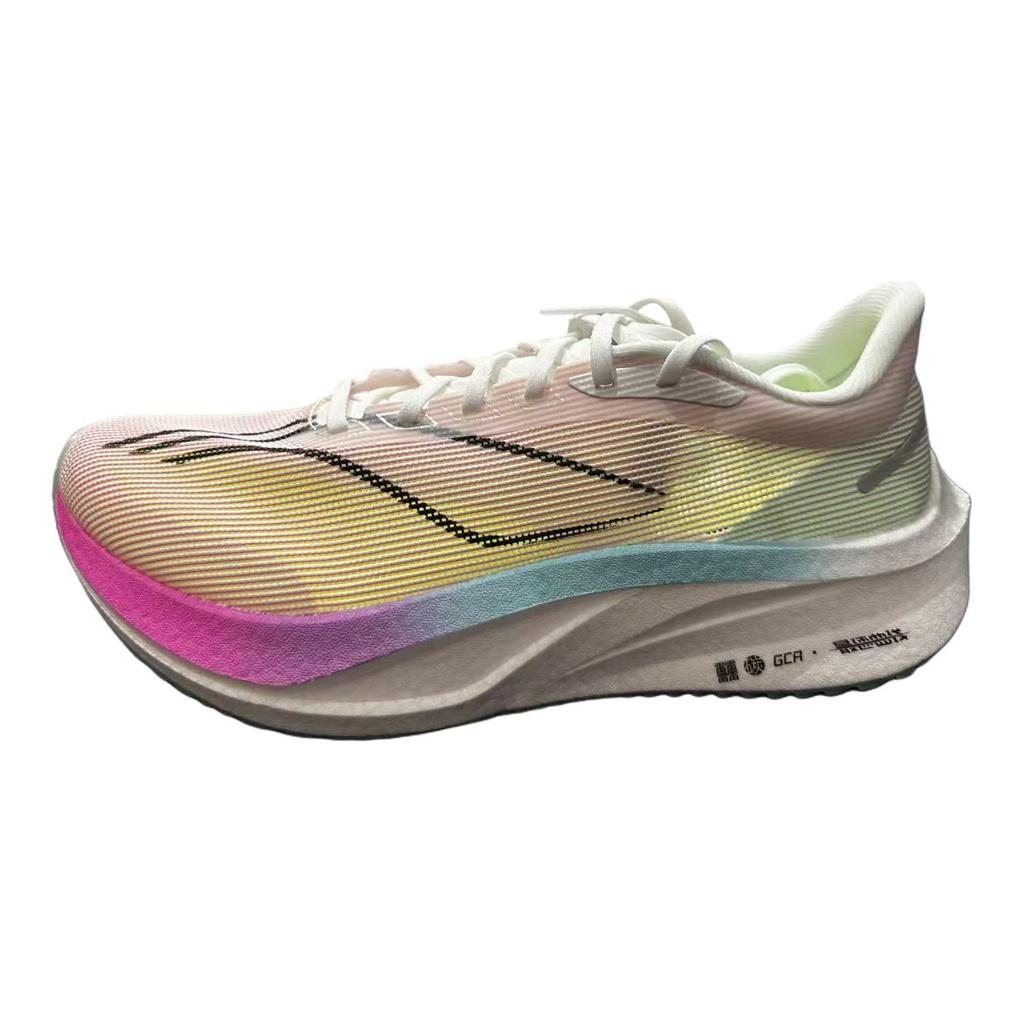 Li Ning Feidian 4 Challenger Cushioning Abrasion Resistant Low top Racing Running Shoes Men's Yellow Pink ARMW009-3
