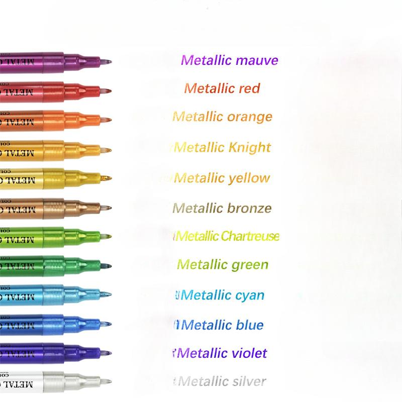 12 Colors Highlighter Graffiti Manga Art Metallic Colorful Paint Pen Art Marker Waterproof Marker Pen Supplies Stationery