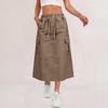 Women's Casual Long Cargo Skirt with Drawstring Waist and Pockets Lightweight Comfortable Workwear Style Skirt for Everyday Use