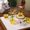 Small Potted Plant Decor Handcraft Glass Flowers Figurines Hand Blown Mini Flower Handmade Ornament Collectible Floral Gifts for Mother's Day Birthday