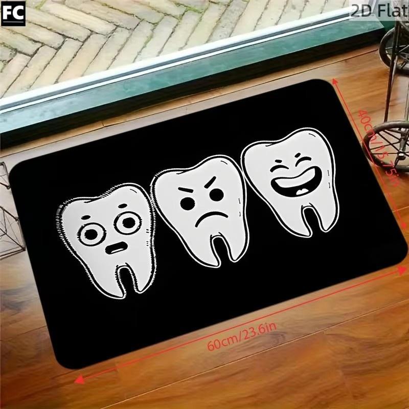1pc WELCOME Black and White Tooth Graphic Doormat,, for Dental/Office/Clinic, for Living Room, Bathroom, Laundry Room