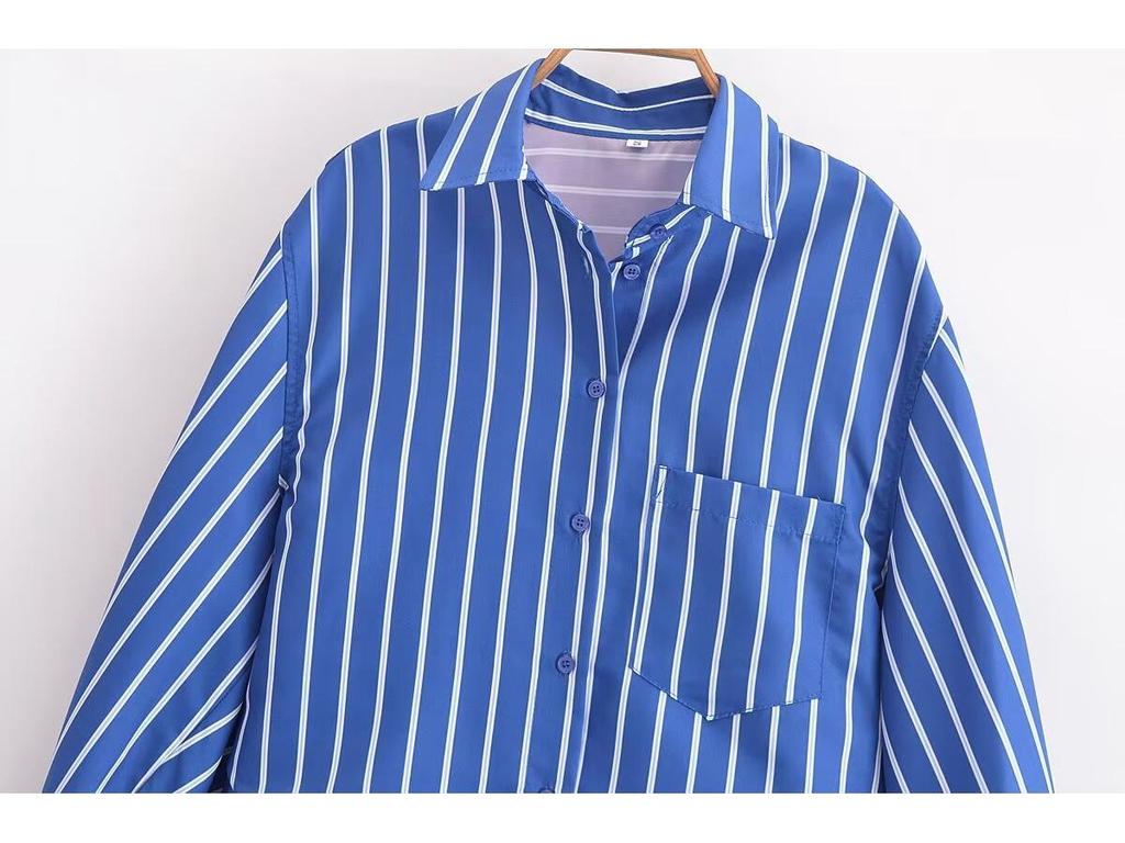 2024 Winter Women's European & American Batwing Sleeve Striped Shirt