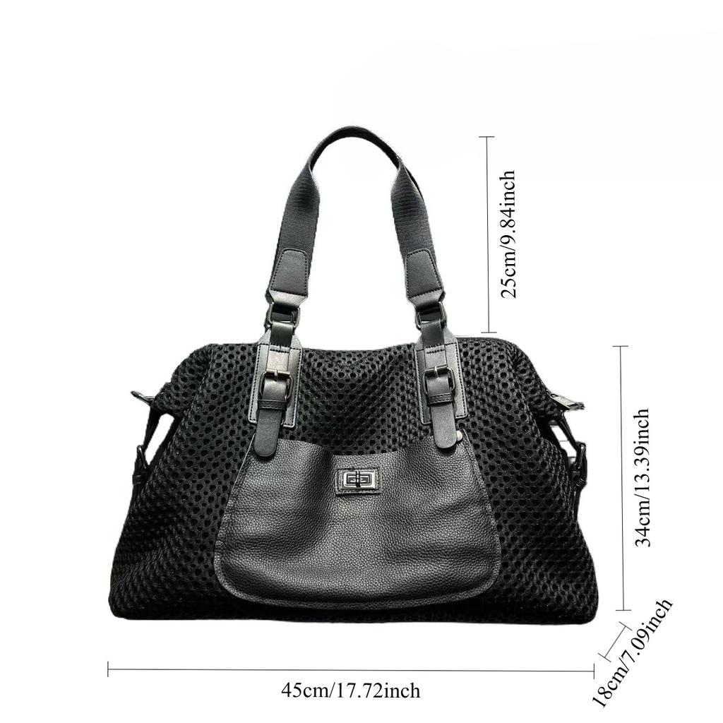 Ladies' Fashion Mesh Travel Tote Bag Large Capacity Splicing Retro Leisure Luggage Shoulder Bag