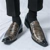 New Gentleman Pointed Rock Punk Stripe Pattern Loafers Shoes For Men Wedding Dress Prom Groom Homecoming  Zapatos Hombre