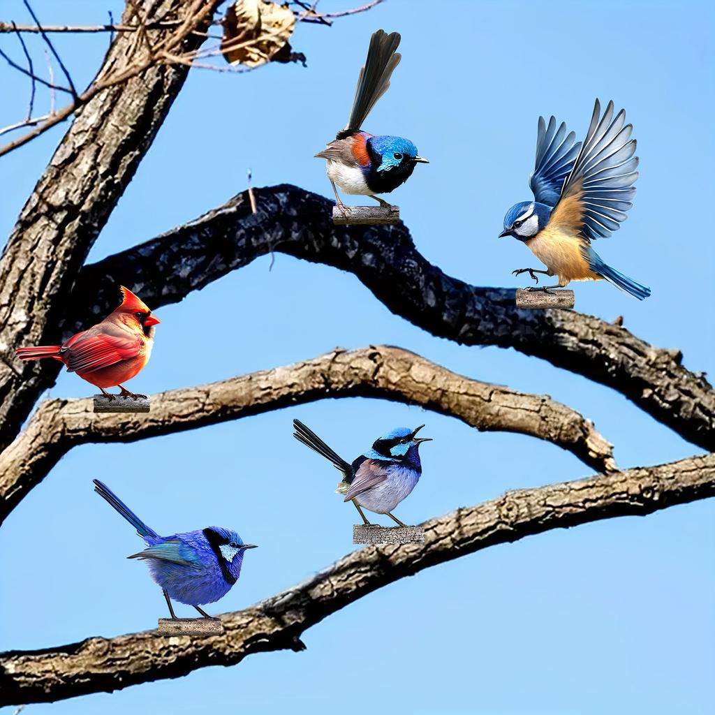 5 Stück künstlerische Eisen-Vogelfiguren für den Außenbereich, Garten und Zaun, in kräftigen Farben