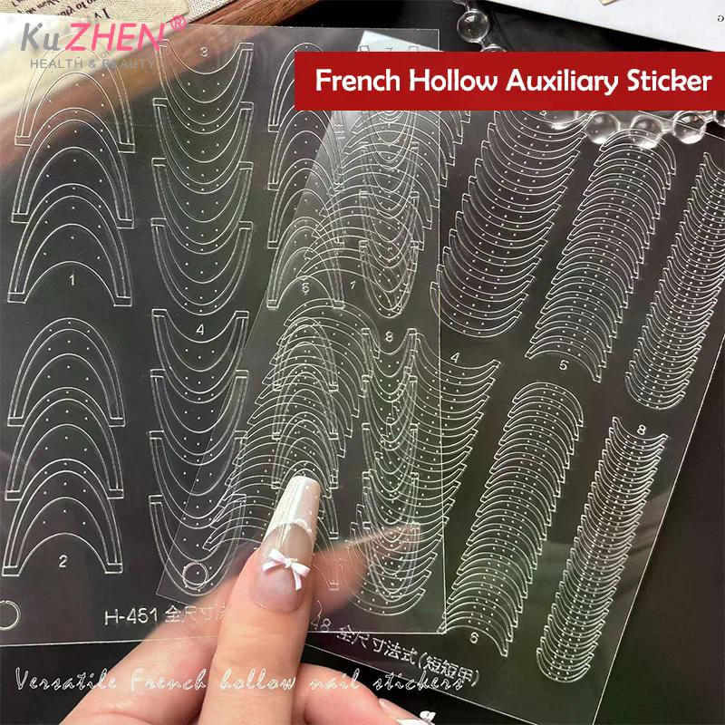 Fully Transparent Hollow French Nail Stickers Spray Painting Stencil French Edges Templates Patting Glue Adhesive Auxiliary Tool