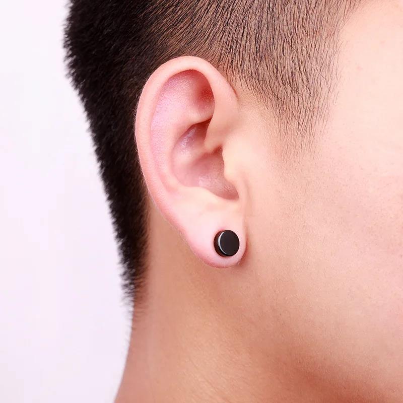 Classic 6/8/10 Mm Double Side Black Magnet Round Circle Punk 316L Stainless Steel Stud Earrings for Women Men Magnetic Ear Studs